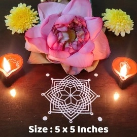 Anciently Hrudaya Kamala Kolam Rangoli Stencil Wooden, Rangoli Sacha Wooden, 1 Piece (5x5 Inches)