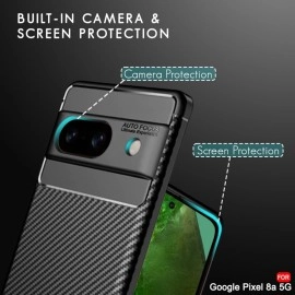 TheGiftKart Rugged Carbon Fibre Google Pixel 8A Armor Back Cover Case | Shockproof & Protective | Stunning Minimalist Design Back Case Cover for Google Pixel 8A (TPU, Black)