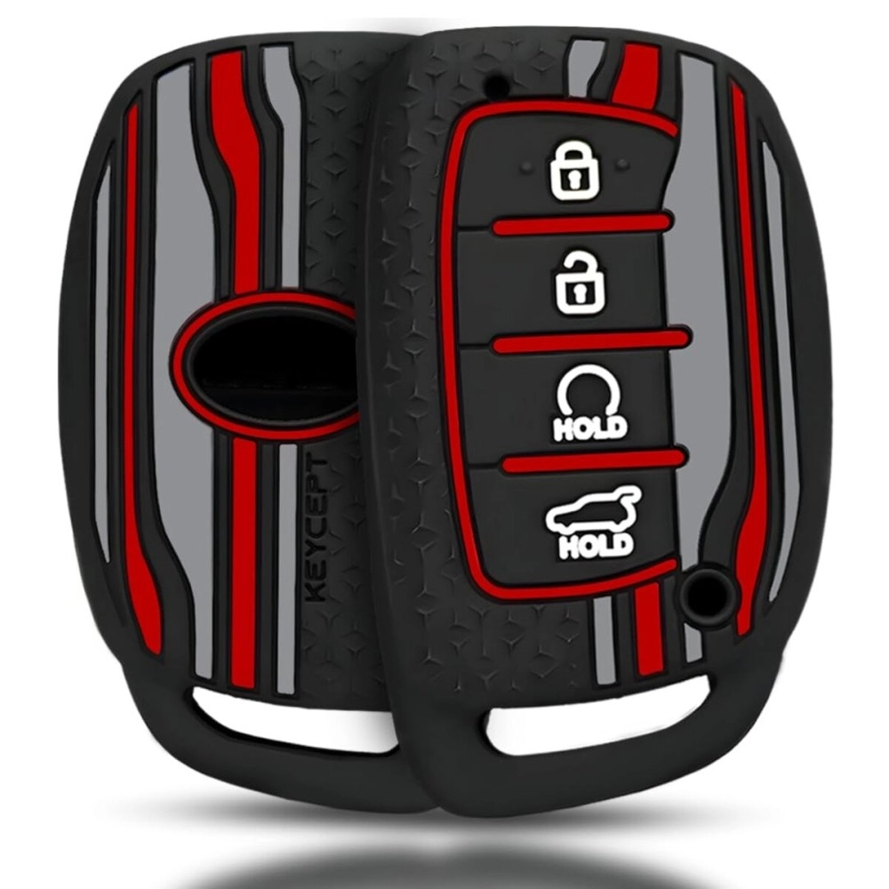 Keycept Tristar key cover for Hyundai Creta | Venue | Alcazar | i20 | Tucson | N Line | EV and facelift models for 4 Buttons Smart Key (Black)