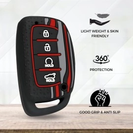 Keycept Tristar key cover for Hyundai Creta | Venue | Alcazar | i20 | Tucson | N Line | EV and facelift models for 4 Buttons Smart Key (Black)