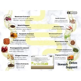 Paraciclon Ayurvedic Body Detox, Cleanse, Purification, Detoxification Support | Helps Reduce Heavy Metals, Infections, Residues, Flush Toxins & Harmful Microbes | Black walnut hull, Wormwood, Quassia