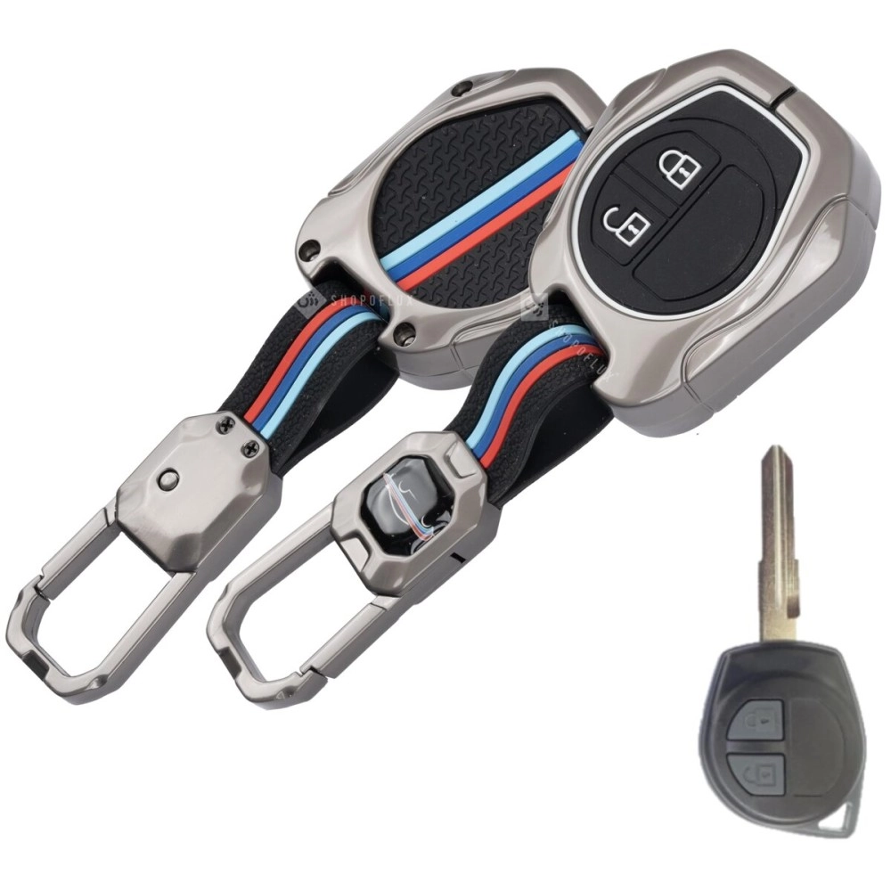 SHOPOFLUX Metal Key Cover Compitable For Suzuki Swift | Ertiga | Wagonr | Celerio | Swift Dzire | Alto | Fronx | Breza | S Presso | Ignis 2 Button Remote Key