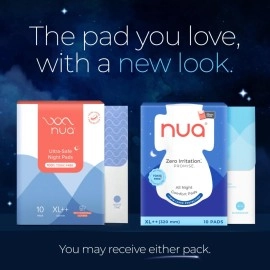 Nua All Night Comfort Sanitary Pads | Pack of 10 (XL++ 320mm) | Twin Layer Protection | 50% Wider Back and Anti Stain Wings | Upto 10 Hours of Absorption | Super Soft and Breathable | No Rashes | 100%
