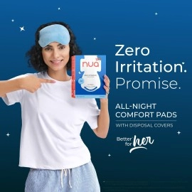 Nua All Night Comfort Sanitary Pads | Pack of 10 (XL++ 320mm) | Twin Layer Protection | 50% Wider Back and Anti Stain Wings | Upto 10 Hours of Absorption | Super Soft and Breathable | No Rashes | 100%