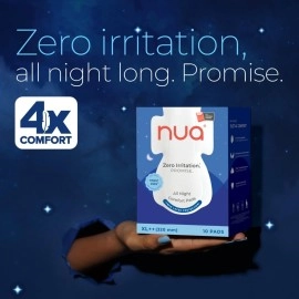 Nua All Night Comfort Sanitary Pads | Pack of 10 (XL++ 320mm) | Twin Layer Protection | 50% Wider Back and Anti Stain Wings | Upto 10 Hours of Absorption | Super Soft and Breathable | No Rashes | 100%