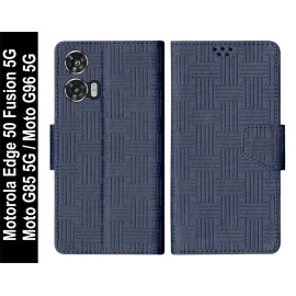 SBMS Motorola Moto Edge 50 Fusion 5G Flip Cover Case Back Cover Case with Magnatic Closure | Inbuilt Stand | Card & Money Pocket (Mat Blue)