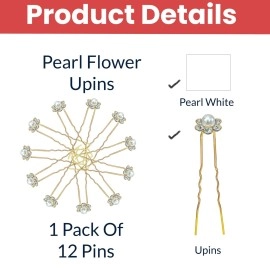 TEMPERIA (12pcs) Diamond Pearl U Pins Hair Accessories for Women & Girls - Decoration Pearls Beads Hair Clip for Bride Hairstyle - For Wedding/Parties (MN01)