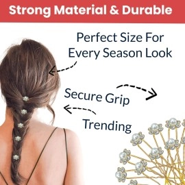 TEMPERIA (12pcs) Diamond Pearl U Pins Hair Accessories for Women & Girls - Decoration Pearls Beads Hair Clip for Bride Hairstyle - For Wedding/Parties (MN01)