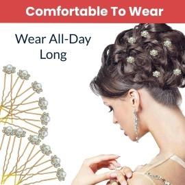 TEMPERIA (12pcs) Diamond Pearl U Pins Hair Accessories for Women & Girls - Decoration Pearls Beads Hair Clip for Bride Hairstyle - For Wedding/Parties (MN01)