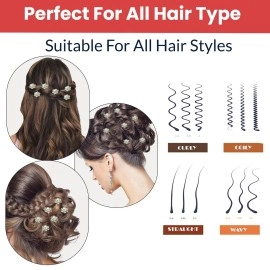 TEMPERIA (12pcs) Diamond Pearl U Pins Hair Accessories for Women & Girls - Decoration Pearls Beads Hair Clip for Bride Hairstyle - For Wedding/Parties (MN01)