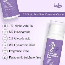 BAKE 3% Kojic Acid Dark Spot Corrector Cream with Alpha Arbutin for Pigmenation, Dark Spots & Dark Circles - 60g