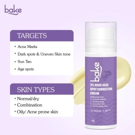 BAKE 3% Kojic Acid Dark Spot Corrector Cream with Alpha Arbutin for Pigmenation, Dark Spots & Dark Circles - 60g