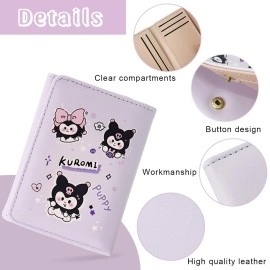 PALAY Girls Wallet Kawaii Sanrio Kawaii Girls Purse Cartoon Kuromi Card Bag Coin Bag for Girls Purple Trio-fold Purse Kawaii Kuromi Purse Wallet Cash Bag Gift for Girls Birthday Gift for Girls