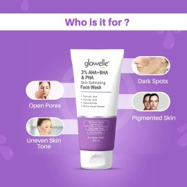 Glowelle 3% AHA+BHA & PHA Skin Exfoliating Face Wash, Reduces Hyperpigmentation, Gently Exfoliates Skin for a Oil-free Skin, With Witch Hazel Extract, For All Skin Types - 100ml