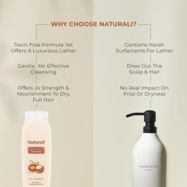 Naturali Daily Strength & Nourish Shampoo with Rice Water & Macadamia Nut Oil | Makes Hair Stronger | Paraben and Sulphate Free | Dry Frizzy Hair Shampoo | 200 ml