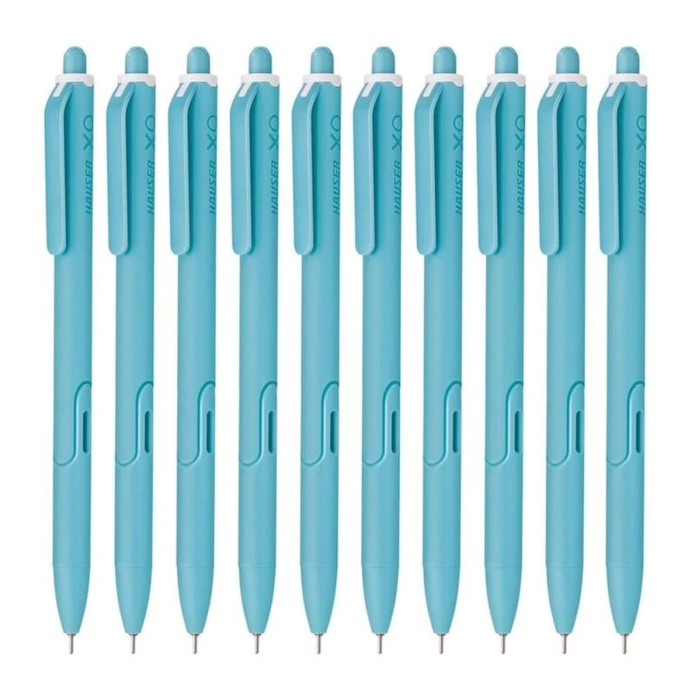 Hauser Germany XO RT Retractable Ball Pen | Sleek Body & Minimalistic Design | Matt Finish & Solid Body Type | Low Viscosity Ink With Ultra Durable Tip | Blue Ink, Set Of 10