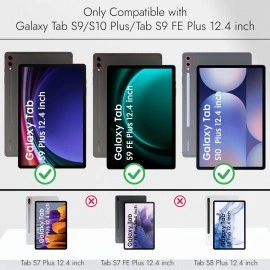 Robustrion Cover Case for Samsung Galaxy Tab S9 FE Plus 12.4 inch/Tab S9 Plus inch, Folio Cover Case with [Pencil Holder] [Auto Sleep Wake] for Samsung Tab S9+ / S9 FE+ Tablet - Marble Green