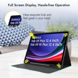 Robustrion Cover Case for Samsung Galaxy Tab S9 FE Plus 12.4 inch/Tab S9 Plus inch, Folio Cover Case with [Pencil Holder] [Auto Sleep Wake] for Samsung Tab S9+ / S9 FE+ Tablet - Marble Green