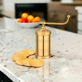 Whizzo Pure Brass Sev Sancha Machine with Free 6 Different Jali for Making Different Types of Sevaiya, Sev, Gathiya Murukku, Chakli, Bhujia Etc [450gm, Elegant]