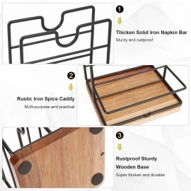 WOOD ART STORE Metal Napkin Holder with Salt and Pepper Shakers Caddy Modern Napkin Dispenser for Home, Office, Resturant, (Caddy with Napkin Holder)