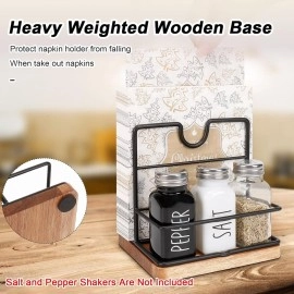 WOOD ART STORE Metal Napkin Holder with Salt and Pepper Shakers Caddy Modern Napkin Dispenser for Home, Office, Resturant, (Caddy with Napkin Holder)