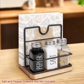 WOOD ART STORE Metal Napkin Holder with Salt and Pepper Shakers Caddy Modern Napkin Dispenser for Home, Office, Resturant, (Caddy with Napkin Holder)