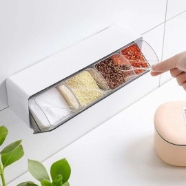 ESTAMINE Wall Mounted Spice Storage Box With Spoon For Kitchen, Multipurpose Self Adhesive Seasoning Masala Spice Rack Shelf With Cover,plastic spice rack masala organiser