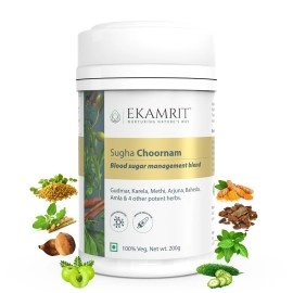 Ekamrit Sugha Choornam - Ayurvedic Diabetes Care Powder (200g), Control Blood Sugar Naturally with Amla, Gudmar, Karela, Ashwagandha, Methi, Arjuna & More Ayurvedic Herbs, 100% Support for Diabetes