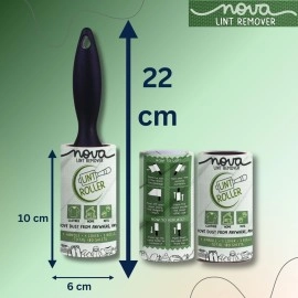 NOVA LINT REMOVER Lint Roller For Clothes Pet Hair Fur Remover From Clothes Lint Remover For Clothes Lint Remover Roller With Cover 3 Refill (10 Cm) X 60 Sheets = 180 Sheets