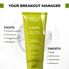 Conscious Chemist 2% Salicylic Acid Cream | 50g | Moisturizer for Oily Acne Prone Skin, For Acne Treatment, Oil Control, Soothe Irritation, Itchiness & Redness, Non-Greasy Gel Cream - Flashfix