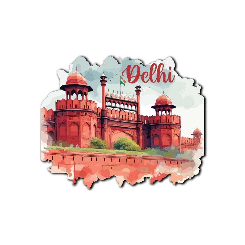 Bhai Please Delhi Red Fort City Wooden Fridge Magnet (Pack of 1) | Place, City, State, Souvenir, Destinations, Travel, Adventure Fridge Decorations | Gift for Friends, Colleagues, Foreign Delegates |