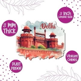 Bhai Please Delhi Red Fort City Wooden Fridge Magnet (Pack of 1) | Place, City, State, Souvenir, Destinations, Travel, Adventure Fridge Decorations | Gift for Friends, Colleagues, Foreign Delegates |