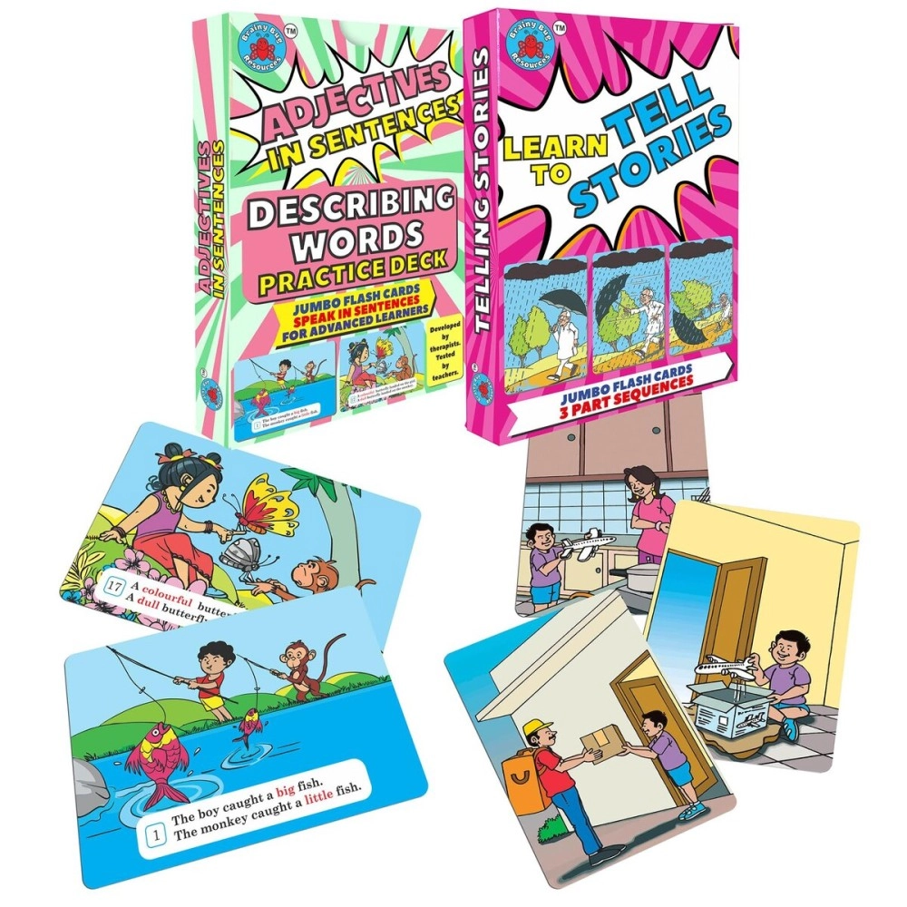 Brainy Bug Resources Flashcards and for Teaching Language (Adjectives in Sentences & 3 Part Stories)