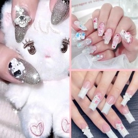 MAYCREATE 70Pcs 3D Nail Decals Flatback Nail Decal Charms Sanrio Nail Decal Charms 7 Designs Kuromi and Kitty Themed Resin Cartoon Nail Decals Charms for DIY Nail Art, DIY Handcrafts, Decorations