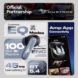 Boult x Mustang Derby Newly Launched Truly Wireless in Ear Earbuds with 100H Playtime, Built-in App Support, Dual Device Pairing, Quad Mic ENC, 45ms Low Latency, IPX5 Ear Buds TWS Bluetooth 5.4