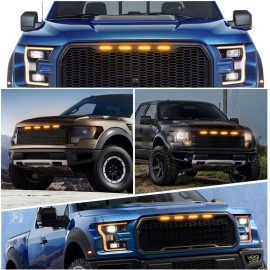 AutoBizarre Set Of 4 Pcs Amber/Yellow/Orange Raptor Style Car Front Grill Drl Daytime Running LED Lights Emergency Warning Off-Roading Light Shell Lights For All Cars, Vans, Suv, Trucks (Smoked Lens)