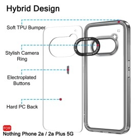 TheGiftKart Hybrid ShockProof Nothing Phone 2a / Plus 5G Back Cover Case | Stylish Camera Border | Plated Buttons | Crystal Clear Hard Back Cover (TPU & PC, Smoked Bumper)