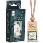 AIR ROMA Jasmine Bloom Car Perfume Hanging Pod 10ml | Natural Essential Premium Fragrance Oils in Glass Bottle with Wooden Diffuser Lid | Long Lasting Car Air Freshener Scent | Lasts Up to 45 Days