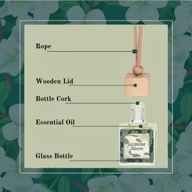 AIR ROMA Jasmine Bloom Car Perfume Hanging Pod 10ml | Natural Essential Premium Fragrance Oils in Glass Bottle with Wooden Diffuser Lid | Long Lasting Car Air Freshener Scent | Lasts Up to 45 Days