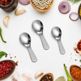 Kitchen Expert - Stainless Steel Masala Spoons | Heavy Guage | Mini Spoons for Tea/Sugar | Spices Spoon for Kitchen | for Small Containers | Spoon for Masala Dabba | Set of 6 | Silver Color