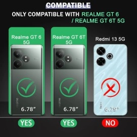 TheGiftKart Hybrid Shockproof Bumper Case for Realme GT 6 / GT 6T 5G | Stylish Electroplated Buttons | Designer Bold Camera Border | Crystal Clear Hard Back Case (TPU & PC, Smoked)