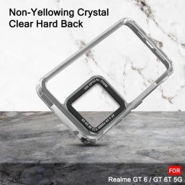 TheGiftKart Hybrid Shockproof Bumper Case for Realme GT 6 / GT 6T 5G | Stylish Electroplated Buttons | Designer Bold Camera Border | Crystal Clear Hard Back Case (TPU & PC, Smoked)