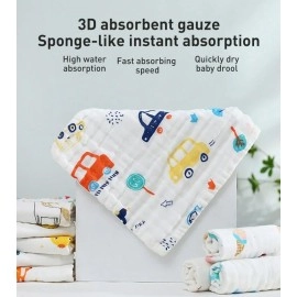 Little Boo Muslin 6 layer Cotton Face Towels for Newborn Baby Extra Soft Hankies Reusable Napkins for Infants Toddlers/Kids (Pack of 5) White Printed.