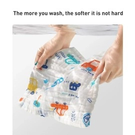 Little Boo Muslin 6 layer Cotton Face Towels for Newborn Baby Extra Soft Hankies Reusable Napkins for Infants Toddlers/Kids (Pack of 5) White Printed.