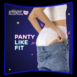 Whisper Super Absorbent Period Panty, 12 L-XL Pants, 360 Degree Leakage Protection for Heavy Flow, Panty like Fit for Full back Coverage, Absorbs Heavy Gushes, Silky Soft, Comfortable Feel