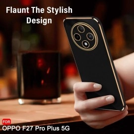 TheGiftKart Luxurious Golden-Plated Back Cover Case for Oppo F27 Pro Plus 5G | Raised Lips for Camera & Screen Protection | Shockproof Design | Stylish Back Cover for Oppo F27 Pro Plus (TPU, Black)