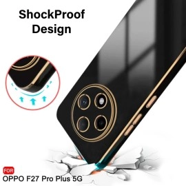 TheGiftKart Luxurious Golden-Plated Back Cover Case for Oppo F27 Pro Plus 5G | Raised Lips for Camera & Screen Protection | Shockproof Design | Stylish Back Cover for Oppo F27 Pro Plus (TPU, Black)
