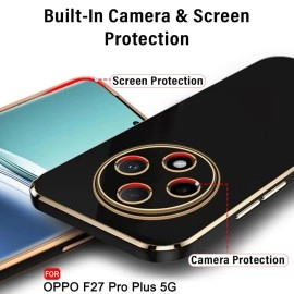TheGiftKart Luxurious Golden-Plated Back Cover Case for Oppo F27 Pro Plus 5G | Raised Lips for Camera & Screen Protection | Shockproof Design | Stylish Back Cover for Oppo F27 Pro Plus (TPU, Black)