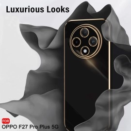 TheGiftKart Luxurious Golden-Plated Back Cover Case for Oppo F27 Pro Plus 5G | Raised Lips for Camera & Screen Protection | Shockproof Design | Stylish Back Cover for Oppo F27 Pro Plus (TPU, Black)