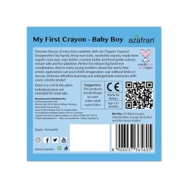 Azafran My First Crayon for Baby Boy, 4 Jumbo Block Crayons, Organic, Washable, Non-Toxic, Easy Grip for Tiny Hands